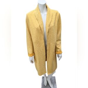 Faux Leather Yellow Teddy Long Open-Front Coat